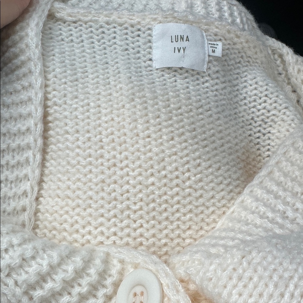 New Luna Ivy Charming Cream Cardigan with Gingerbread Accents - Picture 6 of 6